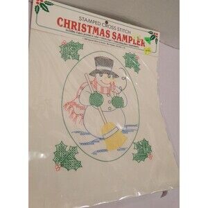 VTG Bucilla Stamped Cross Stitch CHRISTMAS Sampler FROSTY WITH HOLLY #63356 NOS